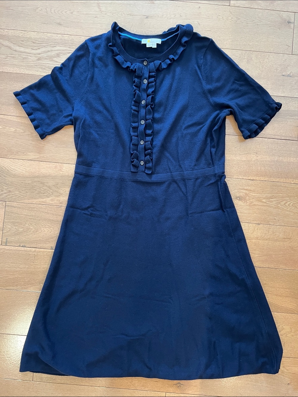 Boden Navy Ruffle-Trim Short Sleeve Sweater Dress Size 12R